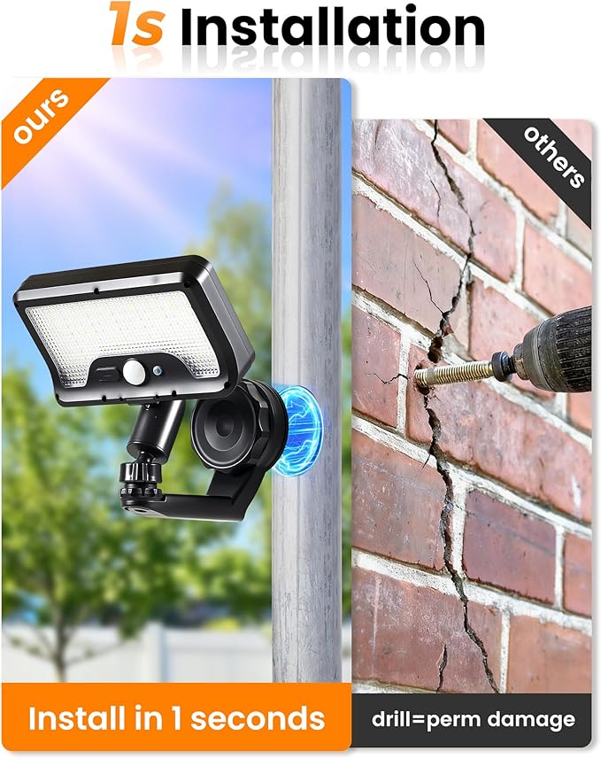 Magnetic Solar Lights Outdoor with Motion Sensor, 92LEDs 600 LM Bright Solar Fence Lights, IP65 Waterproof Security Lights with Strong Magnets for Deck, Patio, RV, Camper (2Pack)