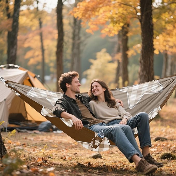 Cartoon Checkered Plaid Star Brown 330lb Capacity Hammocks for Camping Rope Hammock for Outside Patio Garden hamaca para Camping 0 a 24 Meses