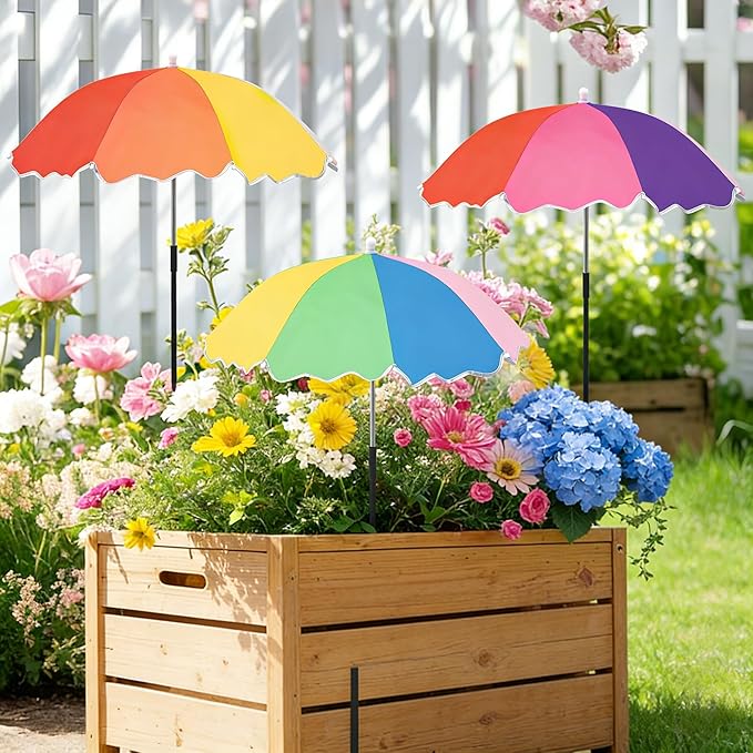 3Pack Upgraded Plant Umbrellas for Outdoor Plants, 23.6" Garden Plant Umbrella Shade with Adjustable Angle, 40.5" Higher Sun Shade for Plants, Potted Plant, Garden Beds（colorful） ﻿ ﻿