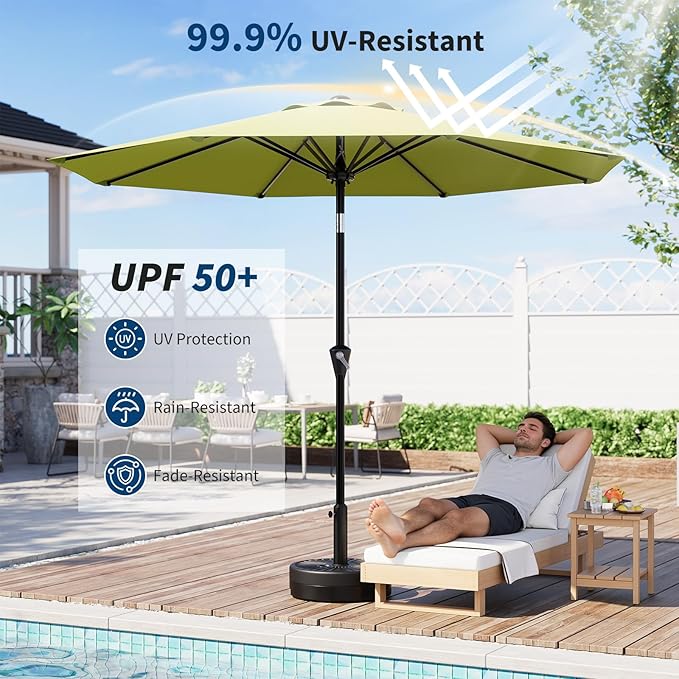 IDEALHOUSE 10FT Outdoor Patio Umbrella, UV Resistant Outdoor Table Parasol, Push Button Tilt & Crank Lift, 8 Fiberglass Ribs, Heavy Duty Canopy, Large Sunshade for Deck Yard Pool Cafe
