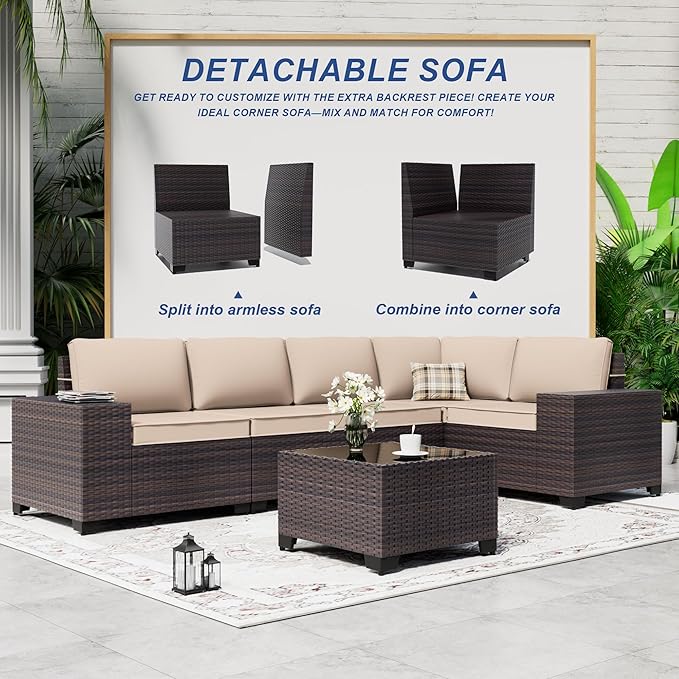 10 Pieces Patio Furniture Set with 2 Swivel Chairs Patio Furniture Outdoor Sectional Sofas with 55000 Gas Fire Pit Patio Conversation Set w/7 Cushions-Brown
