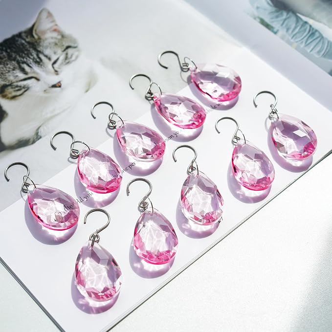 10 Pcs Pink Crystal Bauhinia Suncatcher Prisms Chandelier Window Decor | Pink Crystal Bauhinia Prisms Suncatcher Pendants 38mm Chandelier Beads Replacement for Window Wedding Party Decor