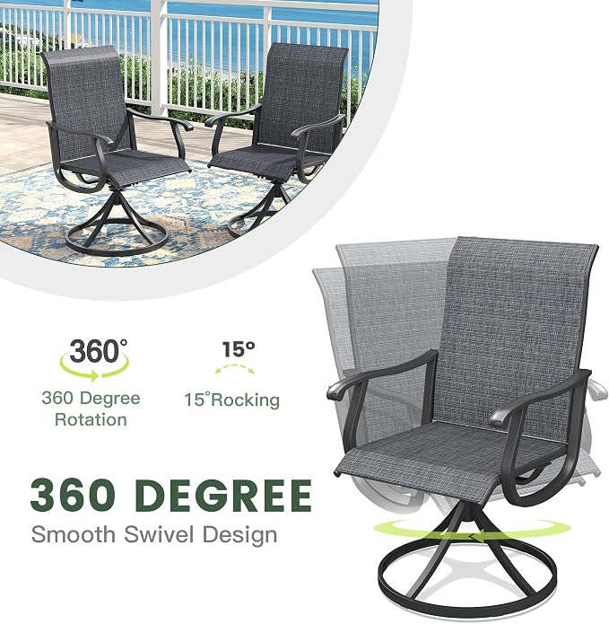 Outdoor Dining Set for 8, 63" Metal Round Outdoor Dining Table with Umbrella Hole and Sling Patio Swivel Chairs, 9 Pieces Patio Table and Chairs Set for Garden Backyard, Charcoal and Black