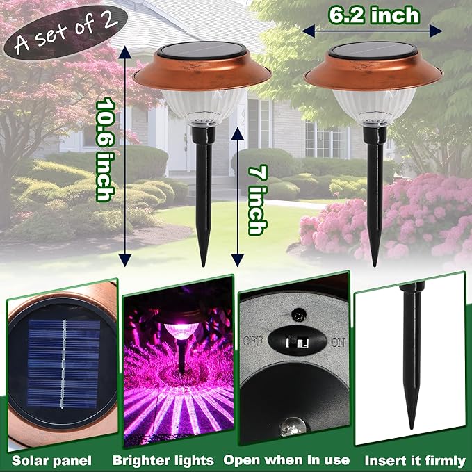 Solar Lights Outdoor 2 Pack Waterproof Solar Christmas Lights Outdoor Multiple Colors LED Iron Stake for Pathway Yard Garden Driveway Outside Decor