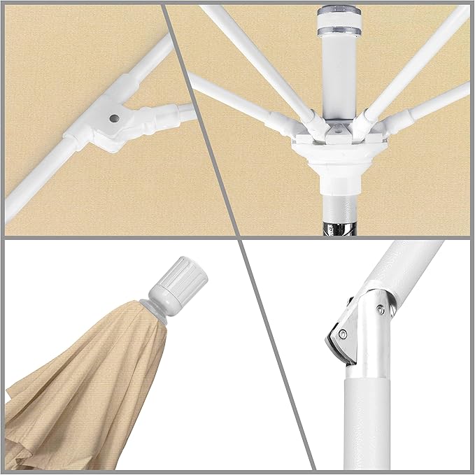 California Umbrella 11' Rd. Fiberglass Rib Patio Umbrella, Crank Lift, Collar Tilt, White Pole, Beige (GSCUF118170-SA22-DWV)