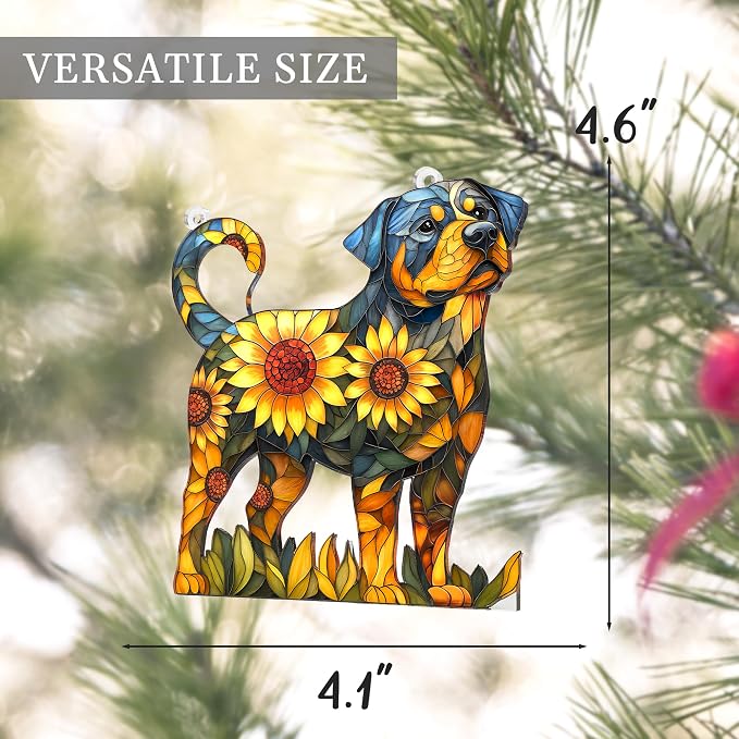Rottweiler Gifts for Women, Colorful Rottweiler Ornament for Window Hanging | 4.1"x4.1" Acrylic Suncatcher Ornament Faux Stained Glass, Dog Lovers Gifts for Women, Dogs Christmas Ornaments for Tree