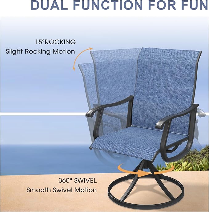 VICLLAX 5 Pieces Patio Dining Set, Patio Furniture Set of 4 Patio Swivel Dining Chairs and 40.6" Patio Spliced Round Tabletop with Storage Shelf, Navy Blue Chairs & Black Tabletop