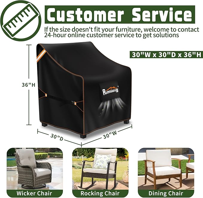 Patio Chair Covers 2 Pack, Waterproof Outdoor Furniture Covers, Heavy Duty Wicker Swivel Chair Covers for Garden Lawn 30" W x 30" D x 36" H