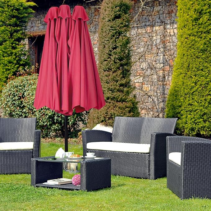 Tangkula 15 Ft Patio Umbrella Double-Sided Steel Outdoor Market Table Umbrella with Crank (Wine)