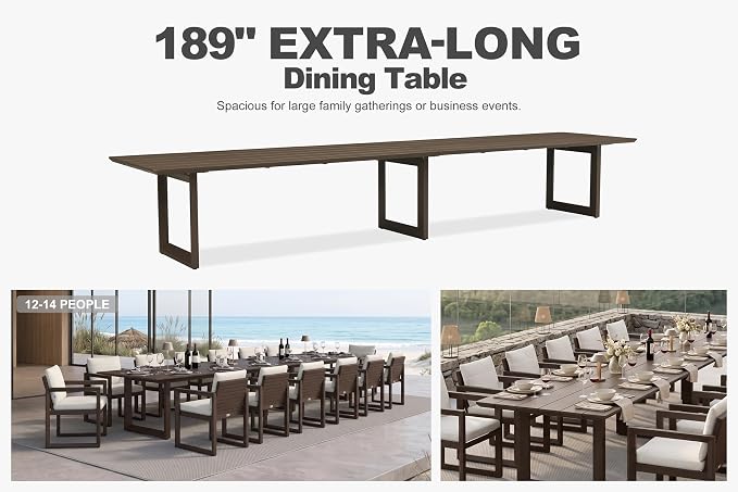 PURPLE LEAF 13-piece Outdoor Dining Set Aluminum Oversize Patio Furniture Table and Chairs Set with All Weather Thick Cushion Rectangular Patio Dining Sets for Large Backyard Garden Poolside, Bronze