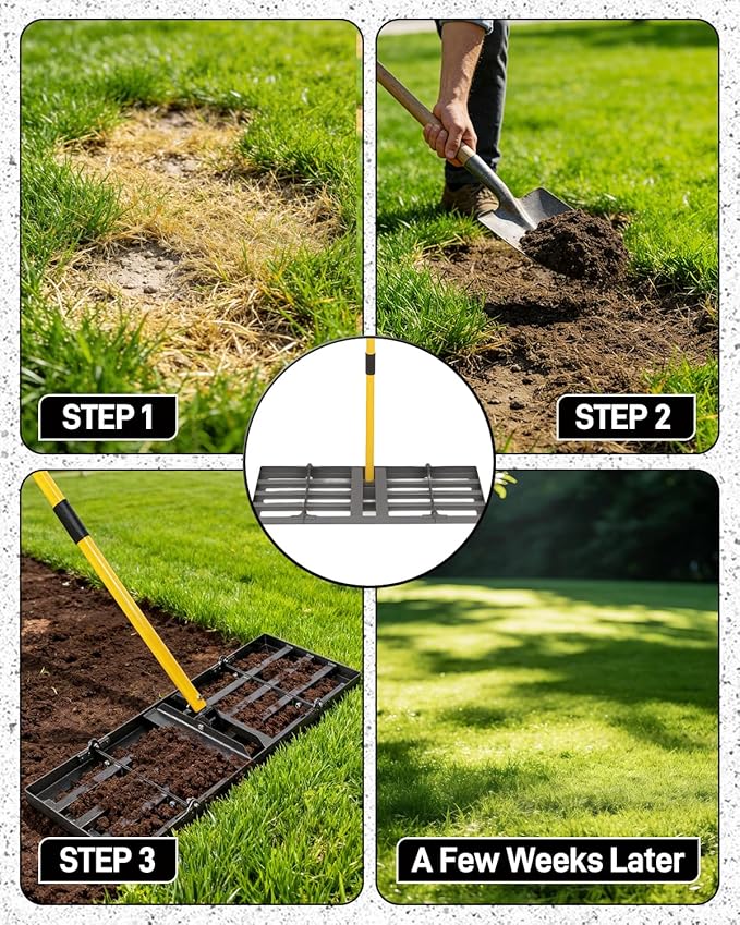 Joyhalo Lawn Leveling Rake, 30 Inch Yard Lawn Leveling for Soil with 78" Adjustable Steel Handle, Heavy Duty Effort Saving Landscape Lawn Leveler for Yard Garden Golf Course Soil Sand Dirt Grass