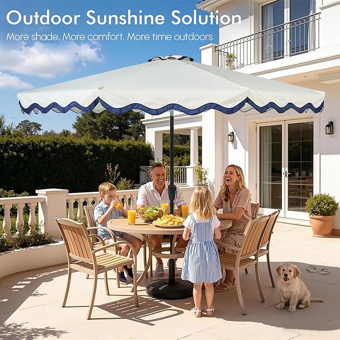 Weaxty 10FT Patio Umbrella, Trendy Color Scalloped Edge, UV-Resistant Canopy Outdoor Table Market Umbrella, Tilt Adjustment, Crank, Heavy-duty 8 Ribs for Backyard Poolside Deck Beach Lawn Backyard