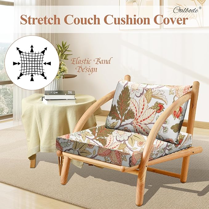 CALBODE 12Pcs High Elastic Digitally Printed Sofa Seat Cushion Cover, Soft & Comfortable Reusable Floral Print Stretch Couch Cushion Slipcover for Outdoor Furniture Protector Replacement(Cover Only