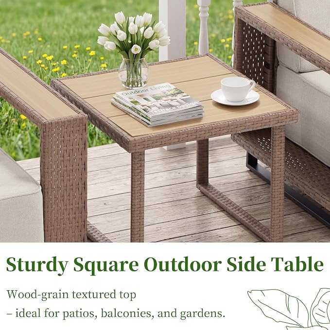 Bonzy Home 4 Piece Patio Furniture Set, Wicker Lounge Chairs Set of 2 with Rattan Side Table and 2 Ottoman, Outdoor Patio Furniture with Extra-Thick Soft Cushions for Porch, Balcony