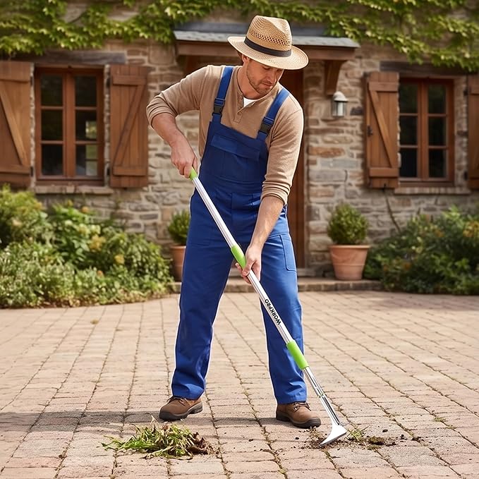 WORKPRO Crack Weeder, Stainless Steel Crevice Weeding Tool with Adjustable Long Handle(27"-54"), L-Shaped Weed Removal Scraper, for Garden Lawn Yard Patio Terrace Paving Garden Hand Tool