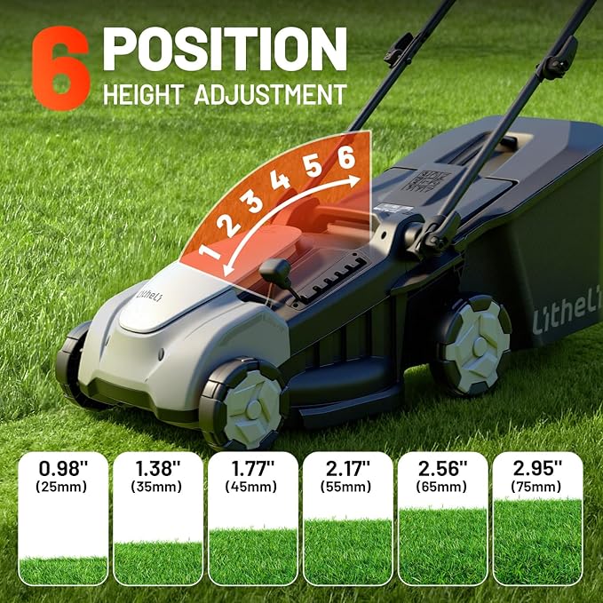 Litheli Electric Lawn Mower Cordless,Grass Cutter Machine for 3200 Sq. Ft.Lawnmower with Brushless Motor, 16 in Cutting Width, Cutting Height from 1 in to 2.5 in, Includes 2 * 5.0 Ah Battery