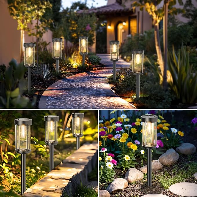 8 Pack Solar Lights Outdoor Waterproof for Garden Walkway Pathway Lawn Yard Decorative Modern Landscape Lighting. (Warm White, 8)