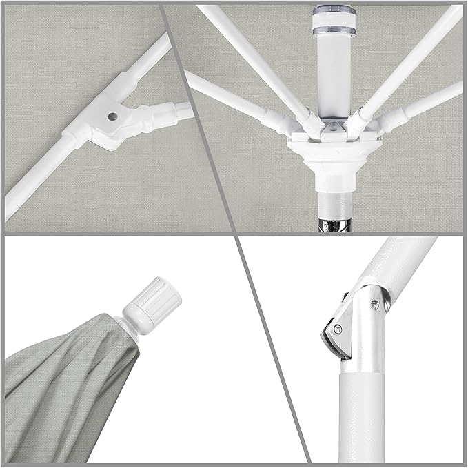 California Umbrella 9' Round Crank Lift, Collar Tilt, Aluminum Pole, Fiberglass Rib Patio Umbrella, White Finish