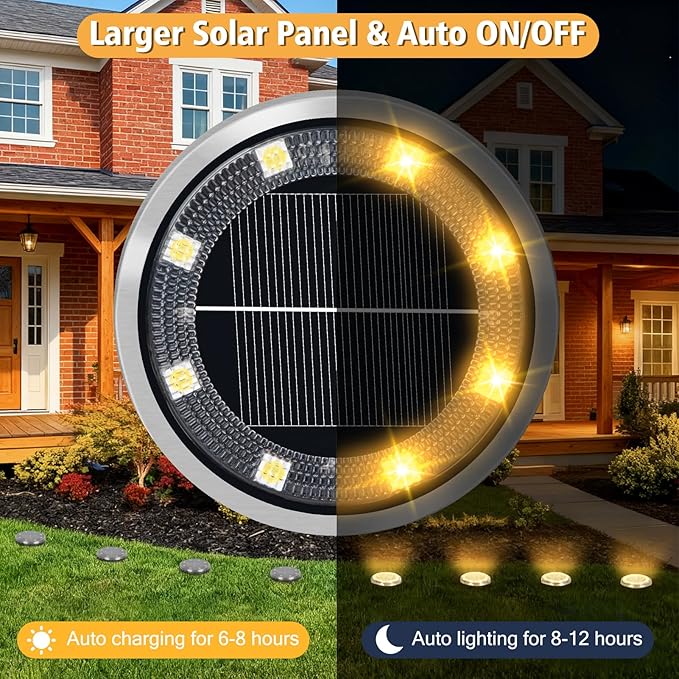 ZAIYW 6 Pack Solar Ground Lights Outdoor Waterproof Garden Lights Solar Powered Disc Landscape Lighting for Pathway Yard Lawn Walkway Deck Decoration (Warm White)