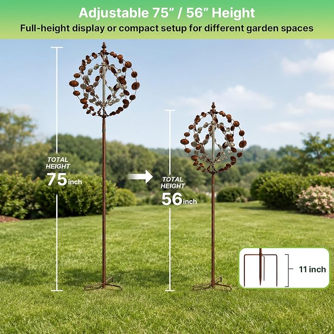 Wind Spinners Outdoor, 75" Large Metal Kinetic Wind Sculptures for Garden, 360 Degrees Swivel Yard Art with 2 Piece Welcome Flag Decoration