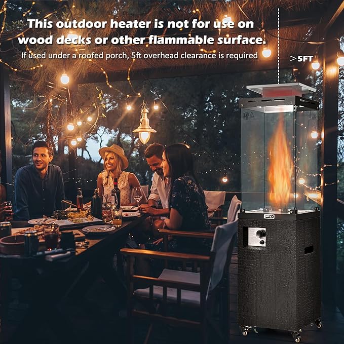 Tangkula 41,000 BTU Propane Patio Heater with Waterproof Cover, Outdoor Heater with Lockable Wheels, Adjustable Feet, Tempered Glass Tube, Suitable for Garden Porch Patio Deck (Black)