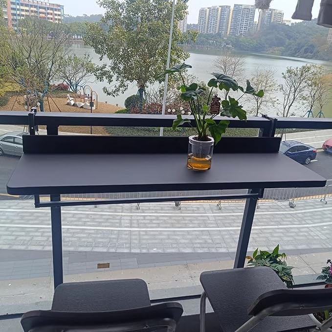 Outdoor Side Tables Rail Hanging Outdoor Folding Balcony Shelf 32 40in Folding Deck Table 5 Height Adjustable Space Saving Floating Better Bench for Patio Indoor Garden(Black,39.4x15.7in)