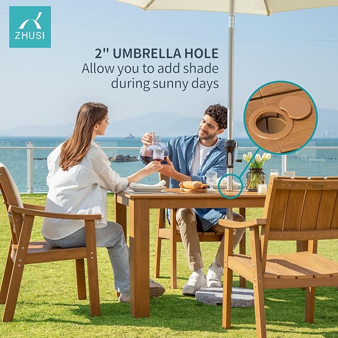 ZHUSI Patio Table and Chairs Set, Outdoor Table and Chairs,HDPE Outdoor Dining Set with Umbrella Hole for Backyard, Poolside