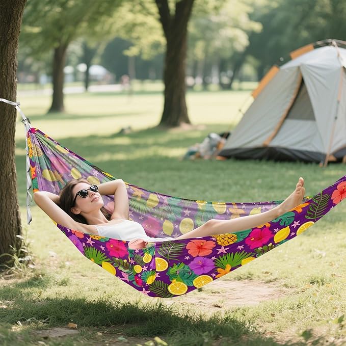 Camping Hammock Outdoor Hammocks for Outside Pineapple Hibiscus Flower Beach Trees Portable Lightweight with Pockets Tree Straps Indoor