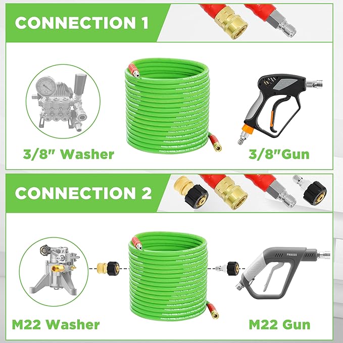 PWACCS Pressure Washer Hose 100FT 3/8", Steel Wire Braided Power Wash Hose | Quick Connect, Kink Resistant, M22 14 Adapters, Cold/Hot Water, 4000 PSI