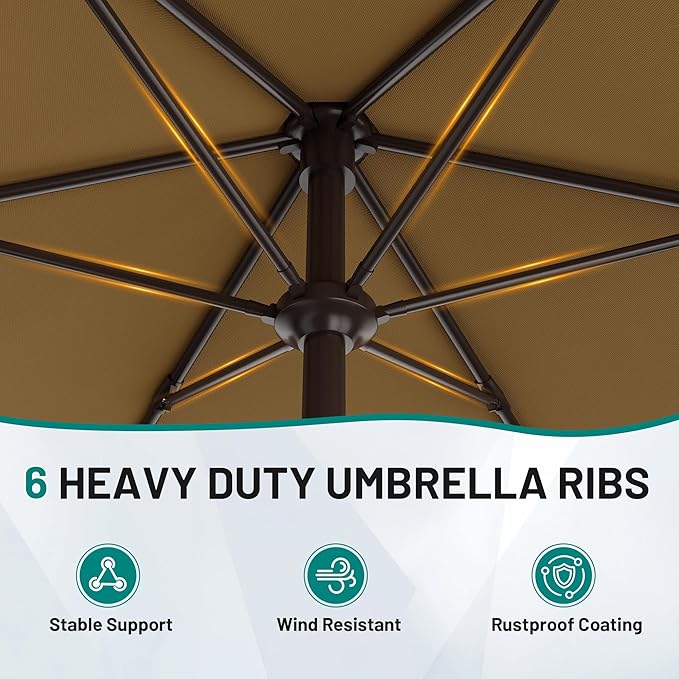AreShark 7.5FT Patio Umbrella Table Market Umbrella w/Tilt and Crank, Heavy-Duty Outdoor Umbrellas for Pool, Deck, Garden and Backyard, Khaki