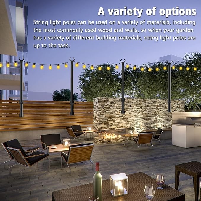 Beizelte 8 Pack 5Ft String Light Poles,Outside String Lights,Outdoor Light Poles,Metal Poles Stand for Patio,Backyard,Deck