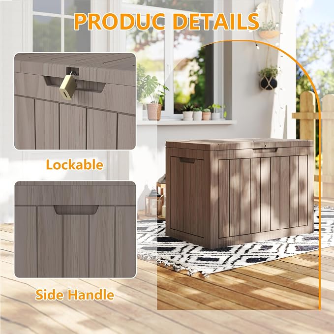 Outdoor Storage Box, 50 Gallon Waterproof Deck Box [Upgraded 3.0], Snap-Together Storage Bin for Chair Cushions, Porch Throw Pillows, Lockable Small Coffee Table Ottoman, Patio Garden, Grey