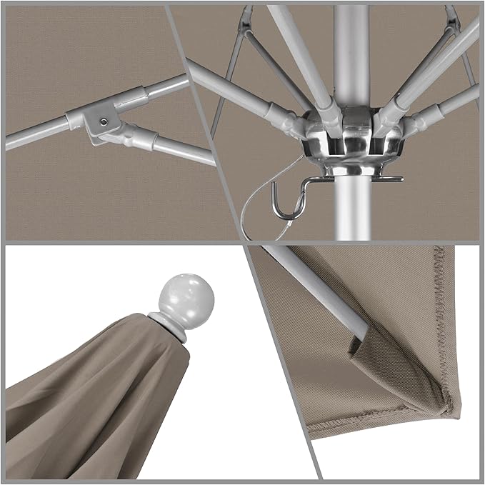 California Umbrella 9' Rd. Venture Series Contract Grade Patio Umbrella, Push Open Pin Stop, Silver Finish, Sunbrella Spectrum Dove