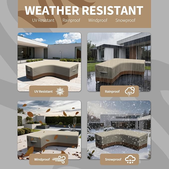 Rosefray 600D Outdoor L-Shaped Sectional Cover,Heavy Duty Anti UV Patio Sectional Sofa Cover with Air Vent, Waterproof Furniture Covers for Deck, Lawn,Backyard Left Facing 85''x105'' khaki brown