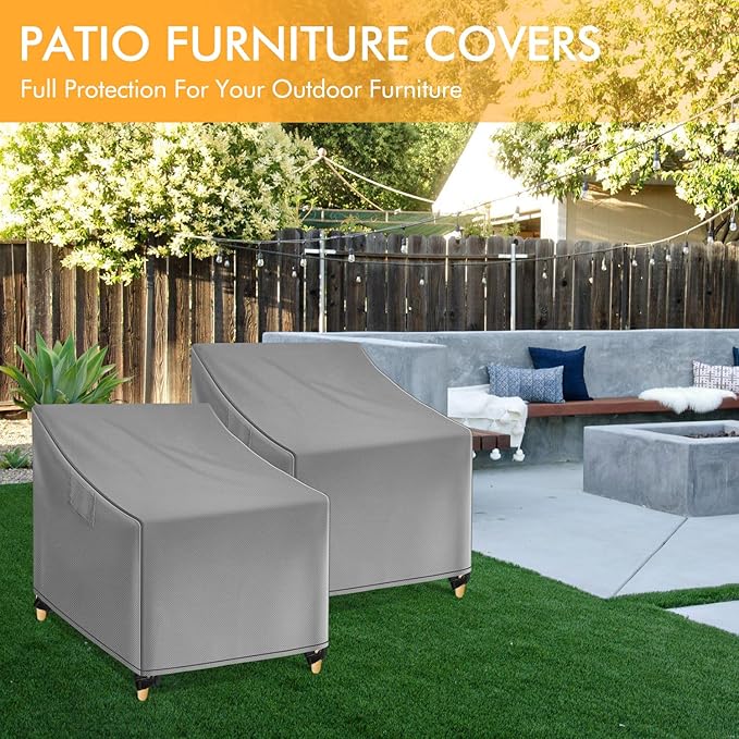 WLEAFJ Outdoor Chair Covers Waterproof, Gray Lawn Patio Furniture Covers, Heavy Duty Wicker Garden Sofa Chair Cover, 2 Pack - 36" W x 37" D x 36" H