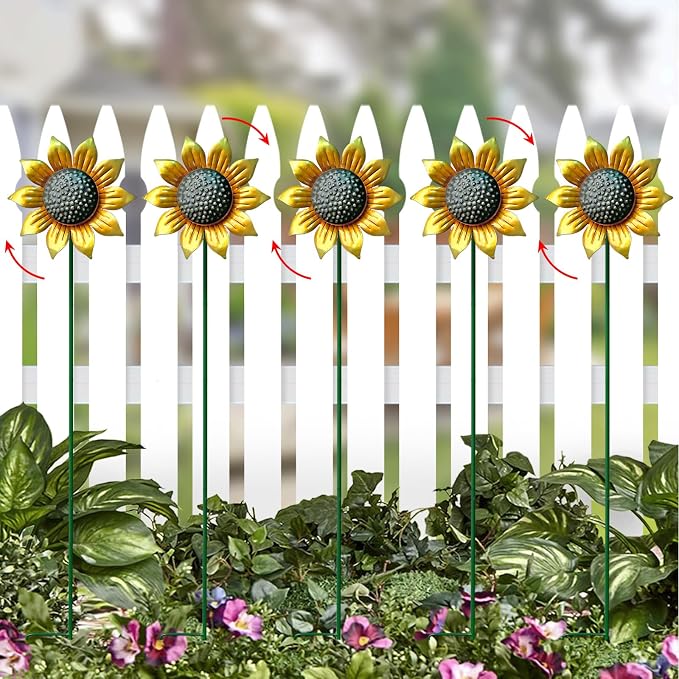 Metal Sunflower Wind Spinners,5 Pack Flower Outdoor Yard Garden Stakes | Metal Wind Spinner for Yard Stake,Patio,Lawn Outdoor Decorations