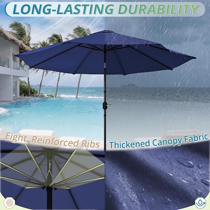 LUE BONA 10FT Patio Umbrella, Easy Crank Lift Market Umbrella with Tilt Function, Waterproof Outdoor Table Umbrella for Deck Garden Backyard Pool, Navy Blue