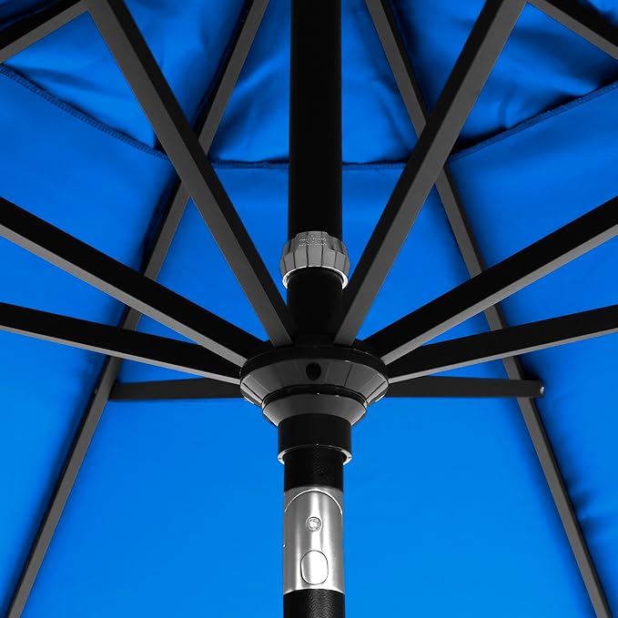 California Umbrella 5-Year-Non-Fading, 9Ft Premium Patio Umbrella, Hand-Crank, Button-Tilt, Black Frame, Solution Dyed Royal Blue Fabric