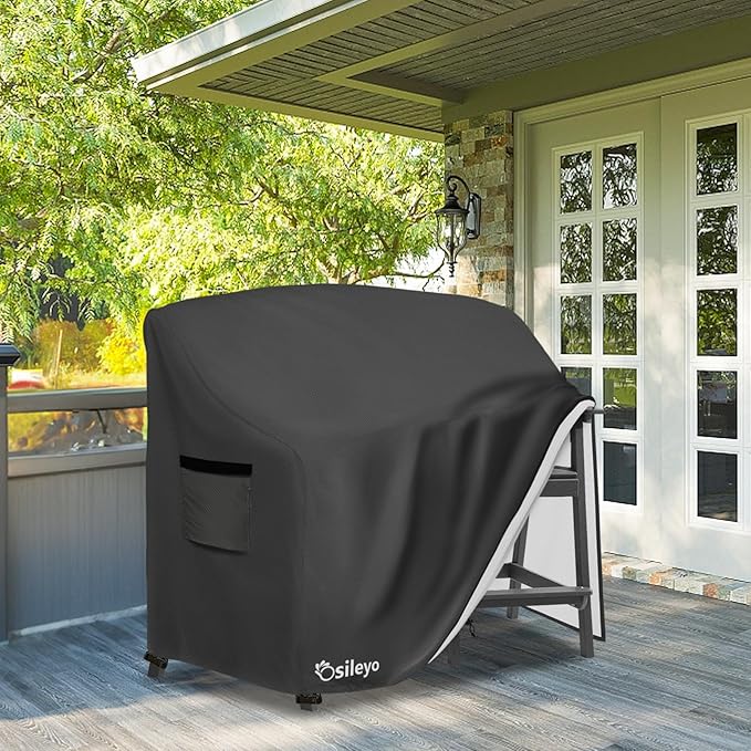 Tall Adirondack Chairs Set Cover for Poly Balcony Chair with Connecting Tray Patio Stools,100% Waterproof Heavy Duty Tall Outdoor Adirondack Chair Table Covers, Black