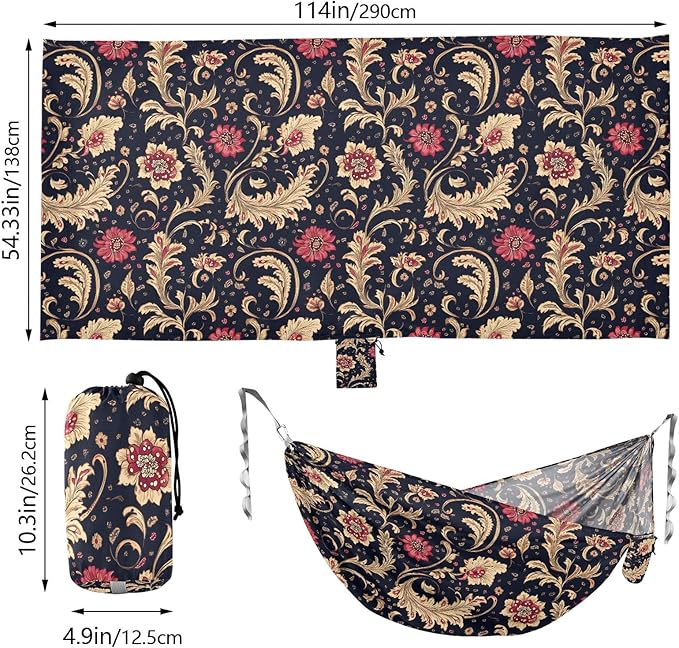 Camping Hammock Outdoor Hammocks for Outside Paisley India Beach Trees Portable Lightweight with Pockets Tree Straps Indoor