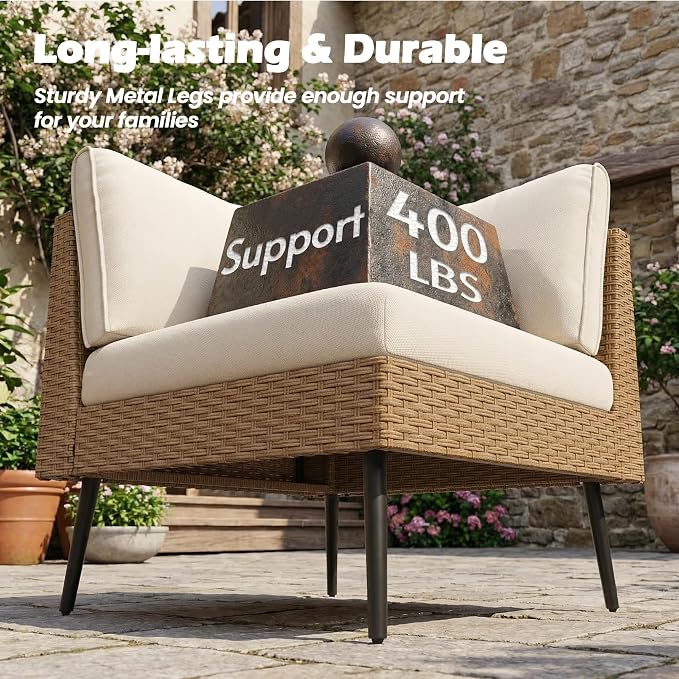 Vikiullf 5 Pieces Patio Conversation Set, Wicker Patio Furniture Set, Outdoor Sectional Sofa with Coffee Table, for Backyard Poolside Deck Patio, 4" Cushions & Modern Design
