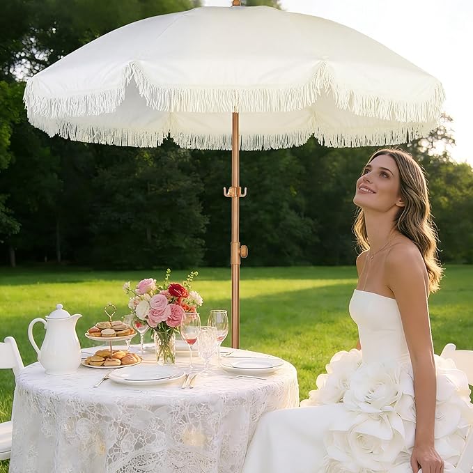 HOMEDEMO Boho Umbrella, Outdoor Umbrella with UPF50+ Sun Protection, Premium Aluminum Pole & Fiberglass Ribs, Includes Hanging Hook