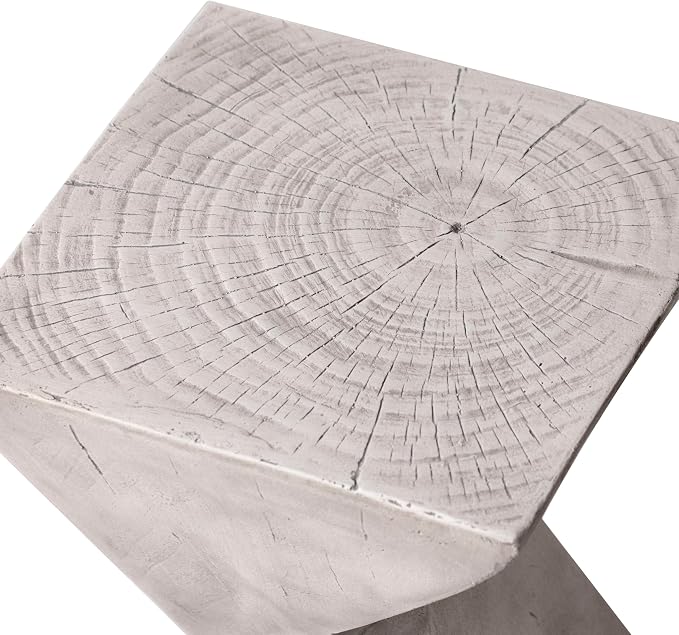 LeisureMod Modern Side Table Square Fiberstone Accent End Stool for Home, Outdoor Patio Log Table, Living Room Sofa, Night Stand, Weather-Resistant, Glint Series in Marble White