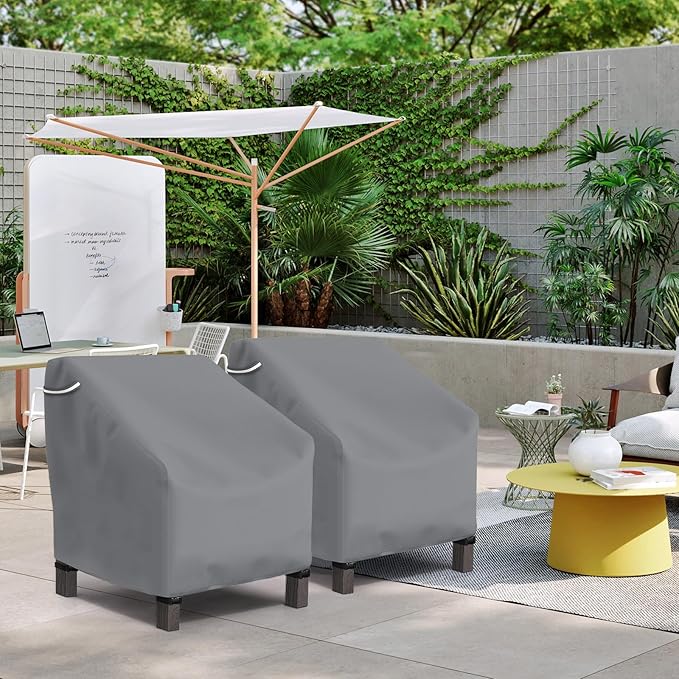 STARTWO Patio Outdoor Chair Covers 2 Pack, Outdoor Furniture Covers Waterproof adapter for Lawn Lounge Seat, Wicker, Swivel, Adirondack,Rocking Chairs,30" Wx34" Dx38.5" H,Grey