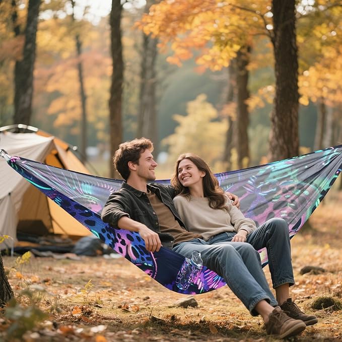 Holographic Leopard 330lb Capacity Outdoor Hammock with Portabl Carry Bag Backyard Hammock for Indoor Outdoor Patio hamaca para adultos