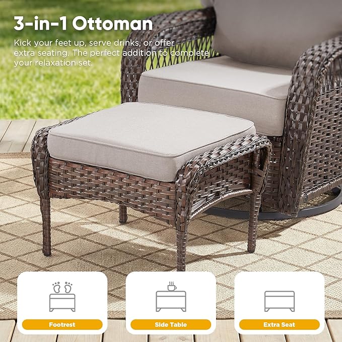 Belord Luxury Patio Furniture Set with 5-inch Thick Cushion, Outdoor High Back Swivel Rocker Patio Chairs, 7PCS Wicker Conversation Set for Deck Yard and Poolside,Beige