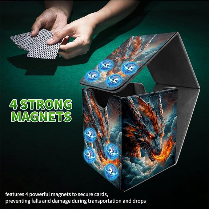 Cloud Dark Dragon Card Deck Box for MTG, Personalized Card Storage Case Fits 120+ Sleeved Cards, Premium Leather TCG Box with Strong Magnetic Closure for Magic, CCG, PTCG, Baseball Cards