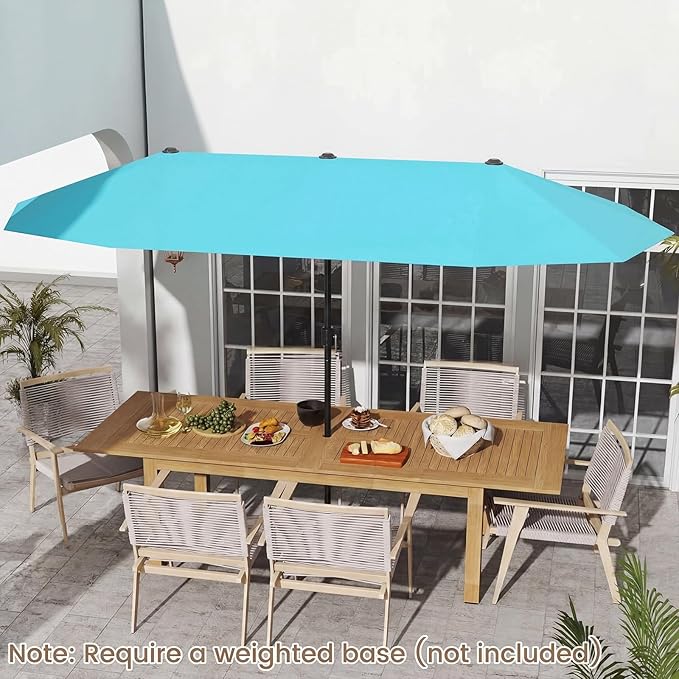 Tangkula 13 FT Large Patio Umbrella, Outdoor Double-Sided Table Market Umbrella w/Crank Handle, 12 Heavy-Duty Ribs, Sun-Protective Rectangular Twin Parasol for Garden Deck Lawn Poolside (Turquoise)