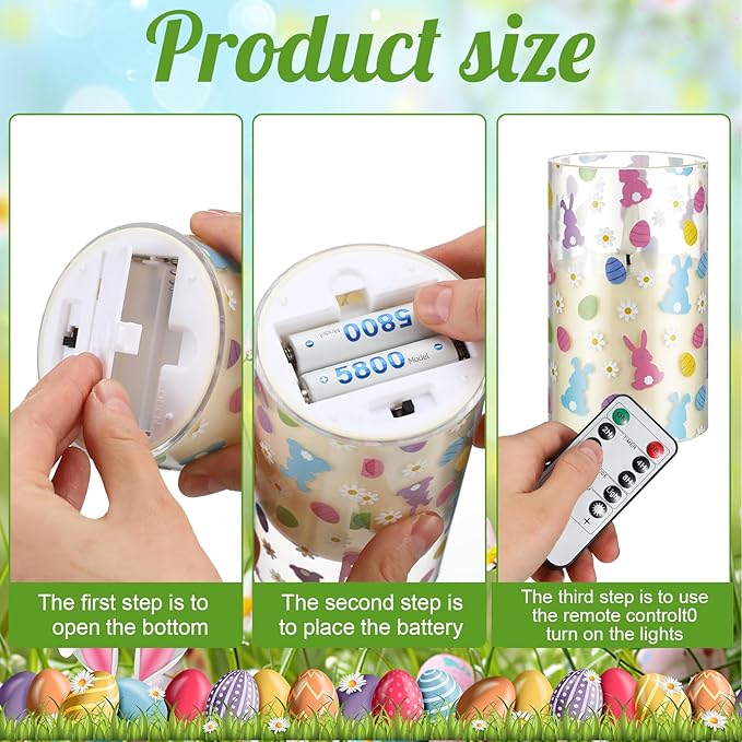 Tujoe 3 Pcs Easter Flameless Candles LED Battery Pillar Candles Set Battery Operated Flickering Gifts with Remote Easter Decorations for Holiday