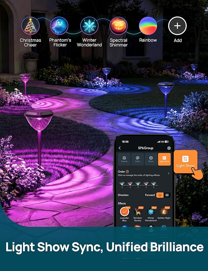 Linkind Smart Solar Pathway Lights SP6, App/Voice Control Solar Lights Outdoor Waterproof, 43+ Preset Scenes, Cool/Warm White/Color-Changing Outdoor Garden Lights for Yard, Patio, 4 Pack